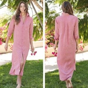 Frank & Eileen Red 100% Linen Rory Maxi Shirt Dress Size S - Woven in Italy